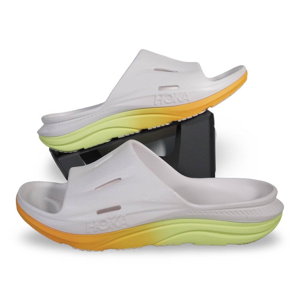 HOKA Ora Recovery Slide 3 Mens 13 White Lime Green Orange Comfort Sandals